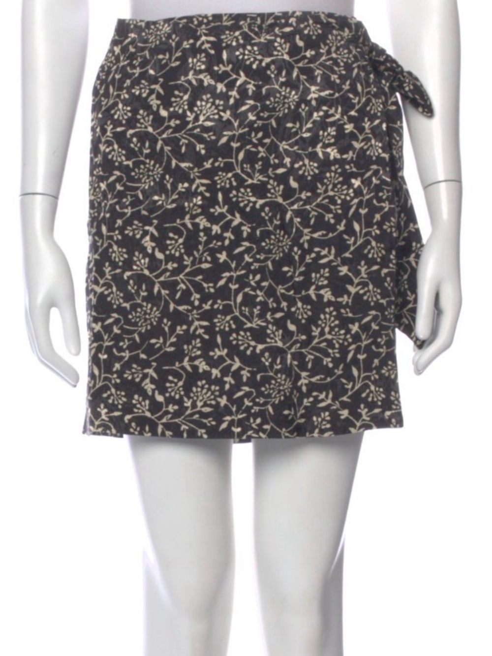 Sezane Black Mini Skirt with Cream Floral Print
